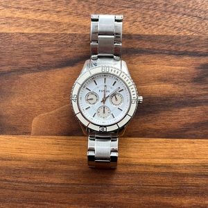 FOSSIL All Stainless Steel Women’s watch with white accent